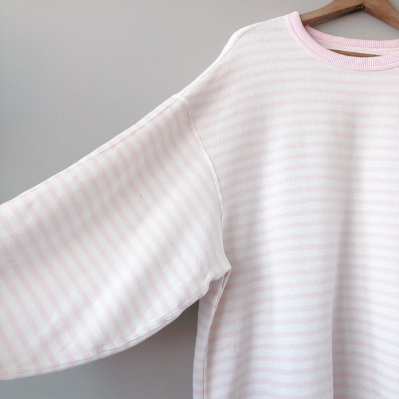 Aerie pink stripe oversized sweater large crewneck sweatshirt NWT - Picture 10 of 16